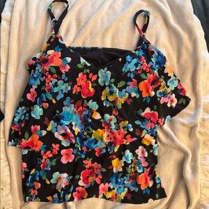 Aqua Green Floral Camisole - Black and Multicolor